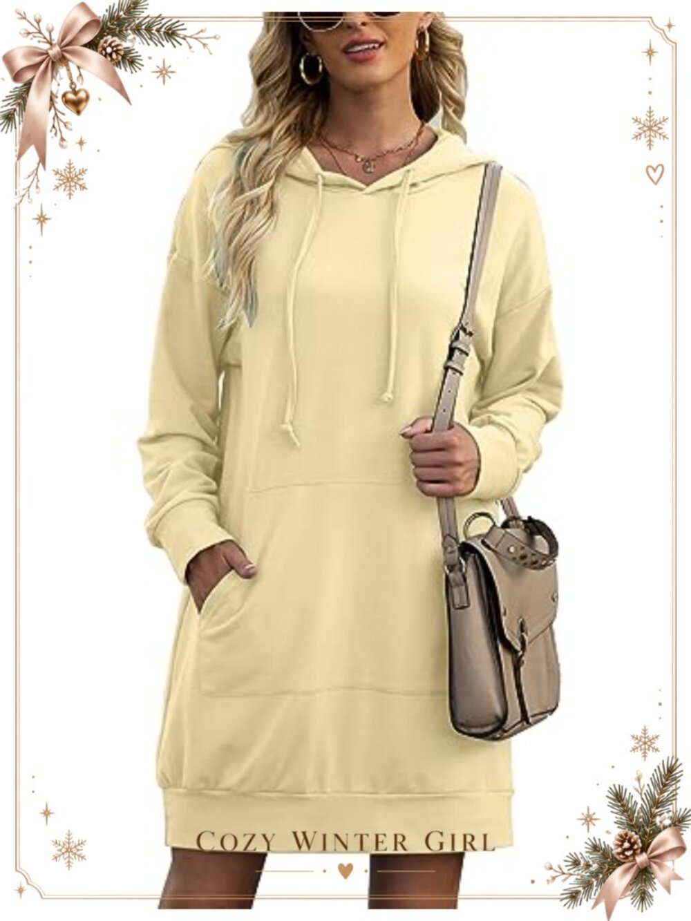 Oversized Hooded Sweatshirt Dress Long Sleeve Tunic with Pocket